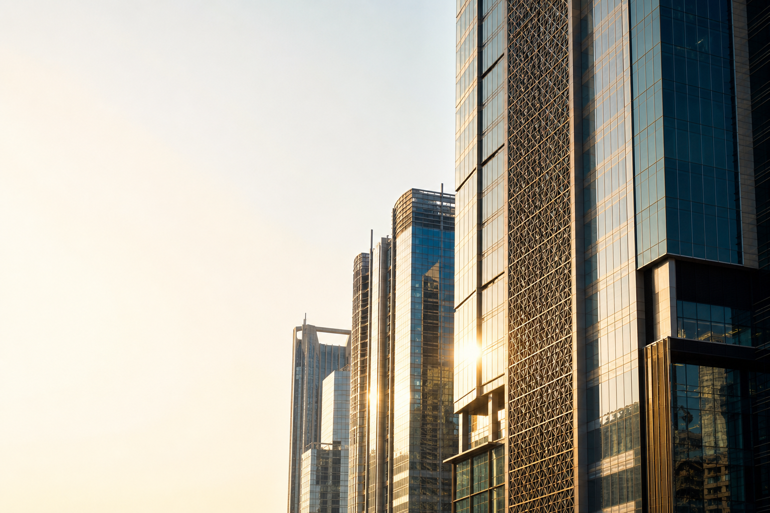 Modern Gulf business district at dawn